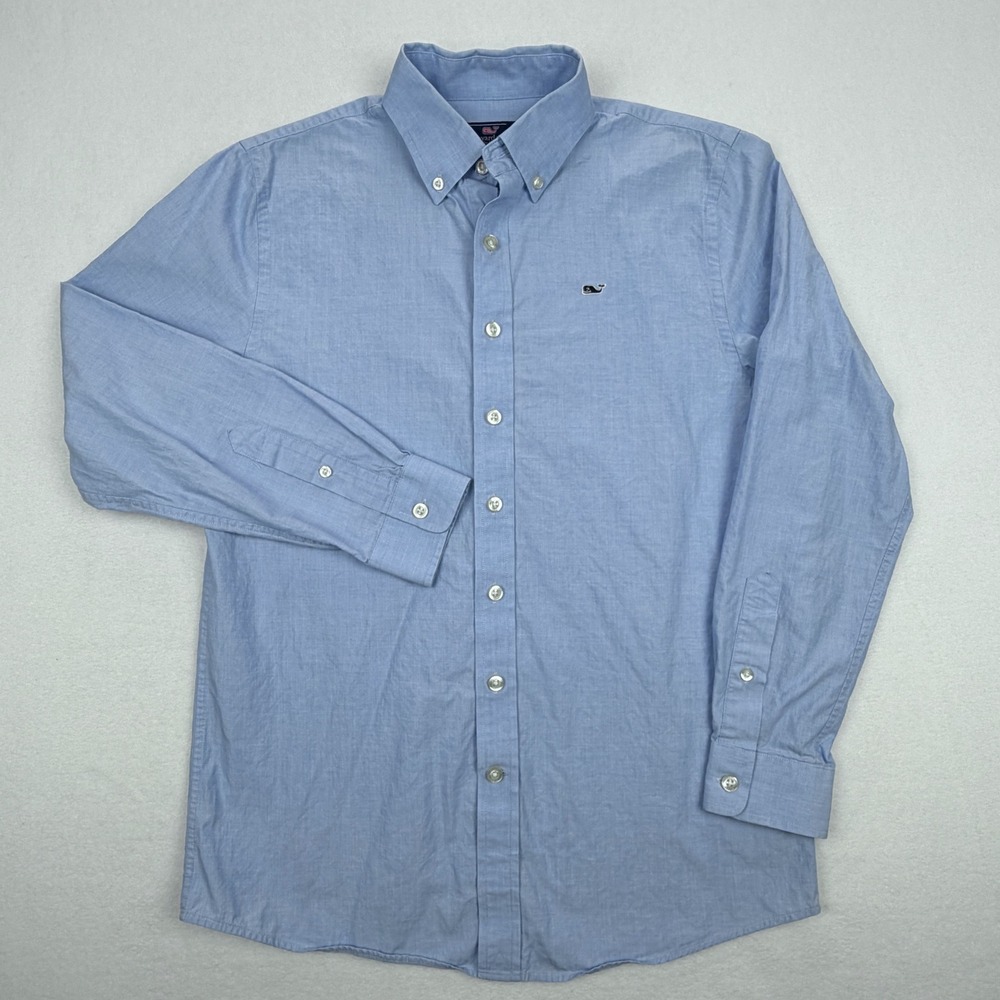 Vineyard Vines Boys L 16 Light Blue Whale Shirt Cotton Button Down Long Sleeve
